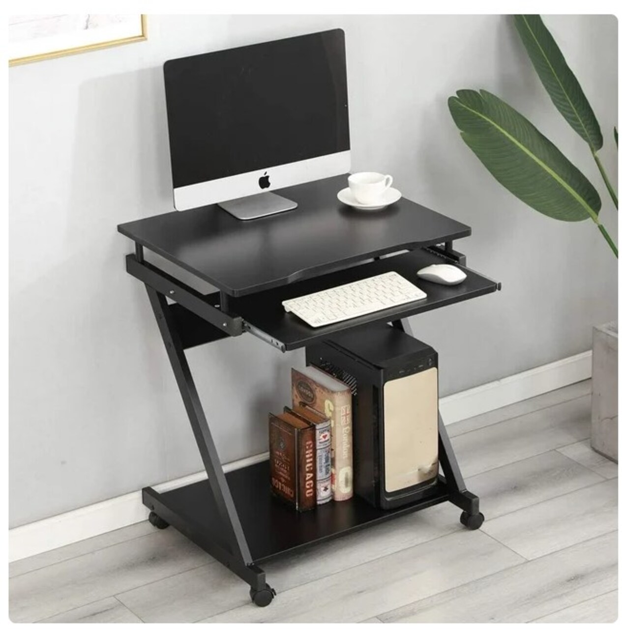 Z-Type Laptop Desk Mobile Standing Laptop Cart Small Workstation with Keyboard Tray Workstand for Small Space, Black